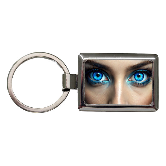 Close-Up Of Blue Eyes Rectangle Metal Keychain