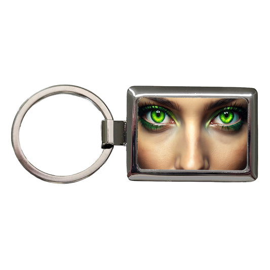 Close-Up Of Green Eyes Rectangle Metal Keychain