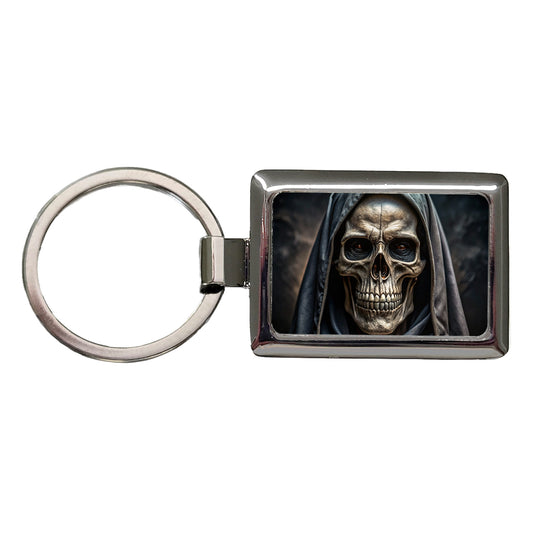 Close-Up Of Grim Reaper Skull Face Halloween Rectangle Metal Keychain