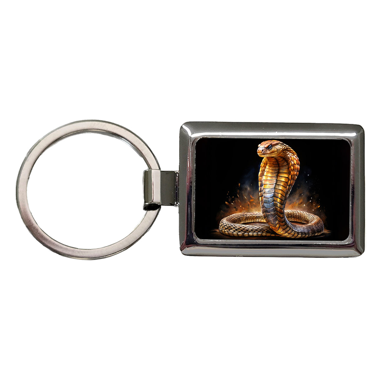 Cobra Snake Black Watercolor Rectangle Metal Keychain