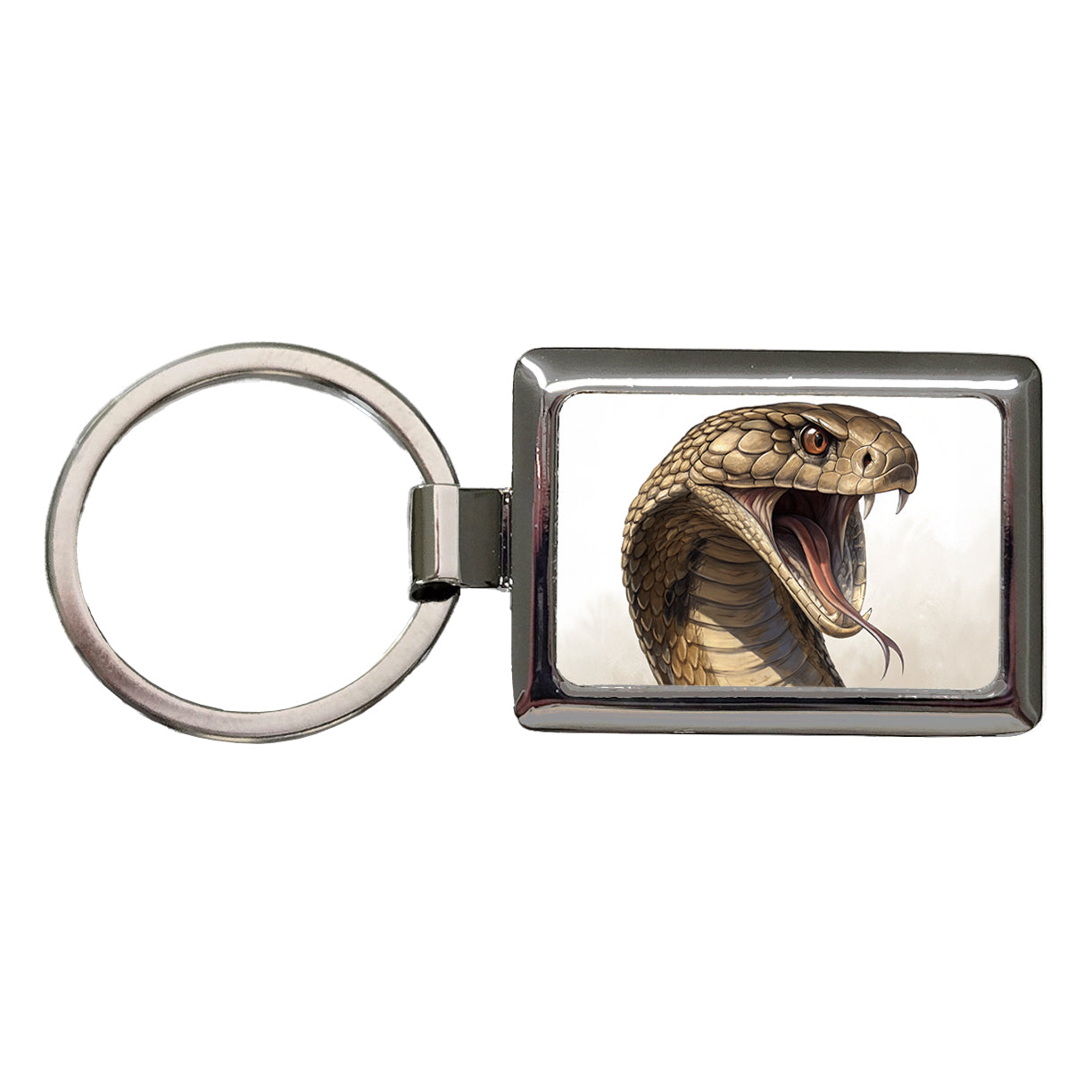 Cobra Snake Head Close-up Scary Reptile Rectangle Metal Keychain