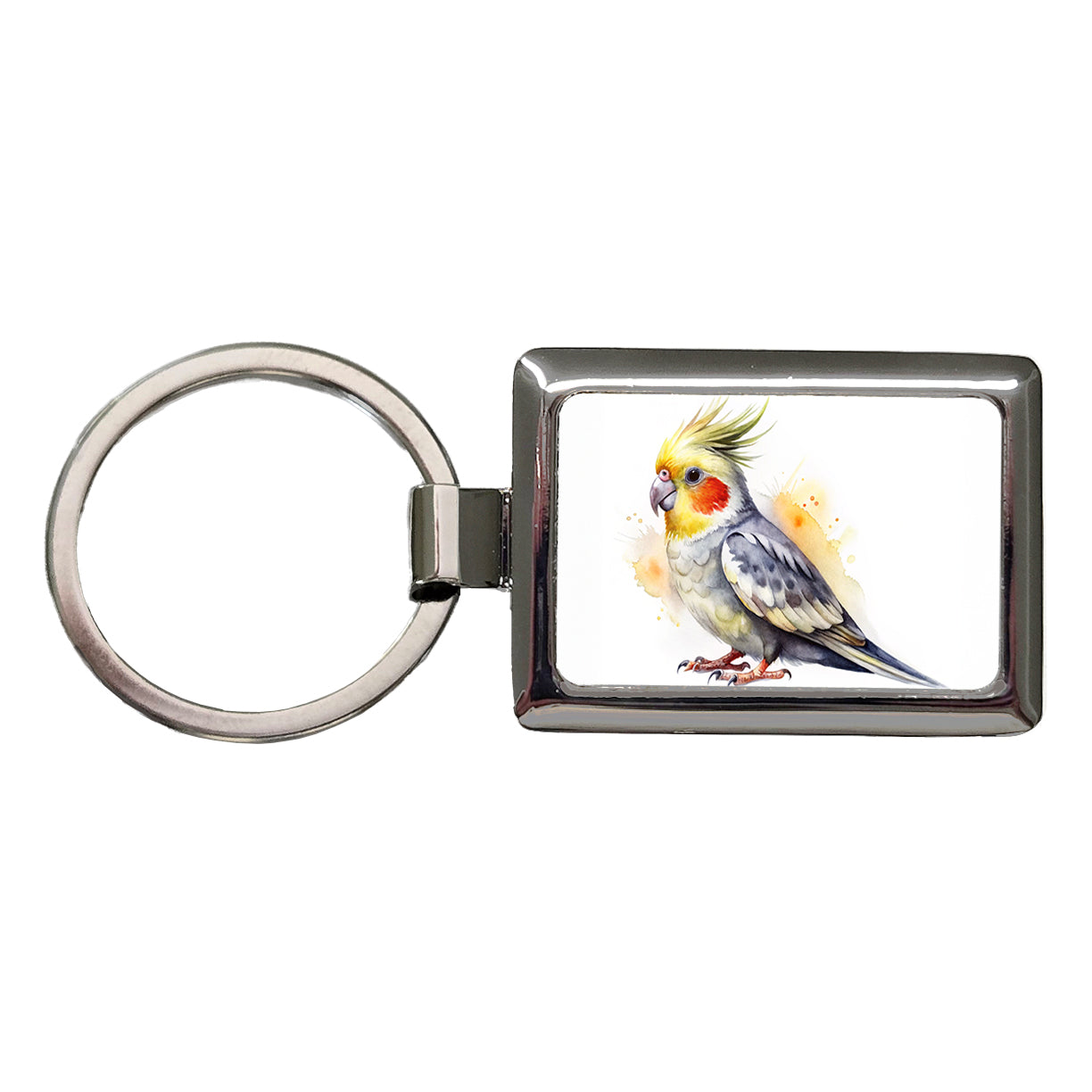 Cockatiel Parrot Bird Watercolor Rectangle Metal Keychain