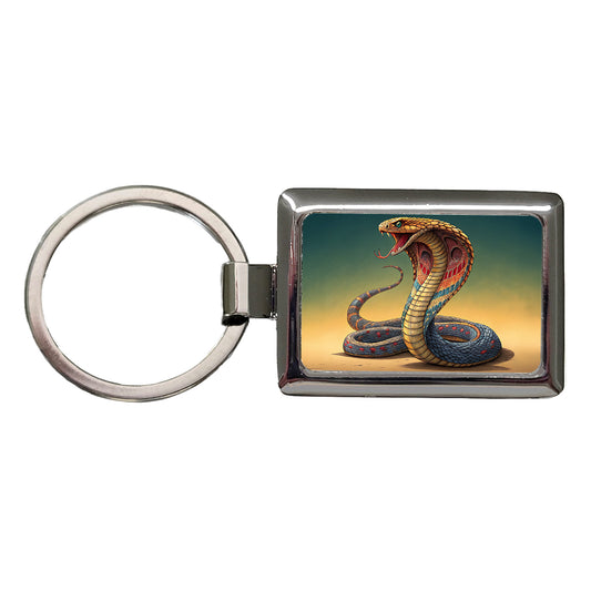 Colorful Cobra Snake Reptile Rectangle Metal Keychain