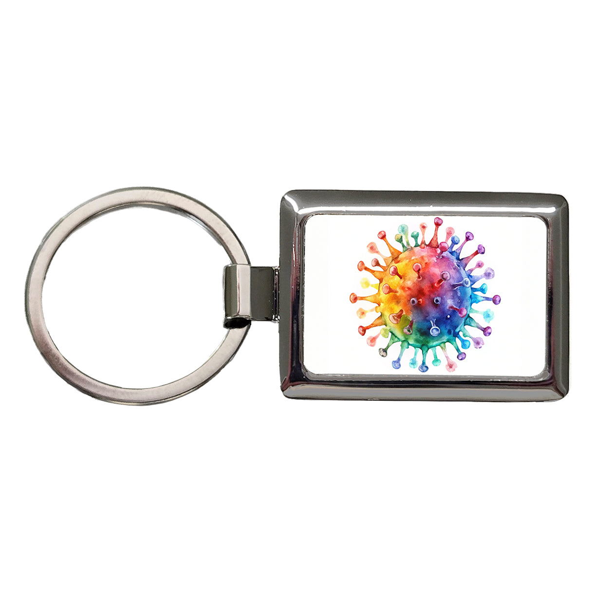 Colorful Rainbow Virus Watercolor Rectangle Metal Keychain