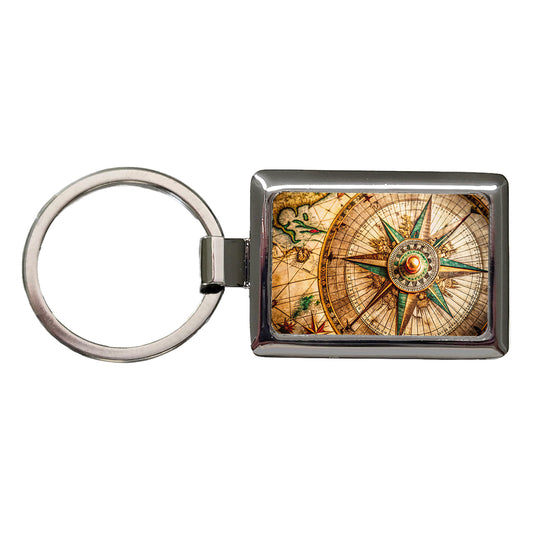 Compass Rose on an Ancient Nautical Maritime Map Rectangle Metal Keychain