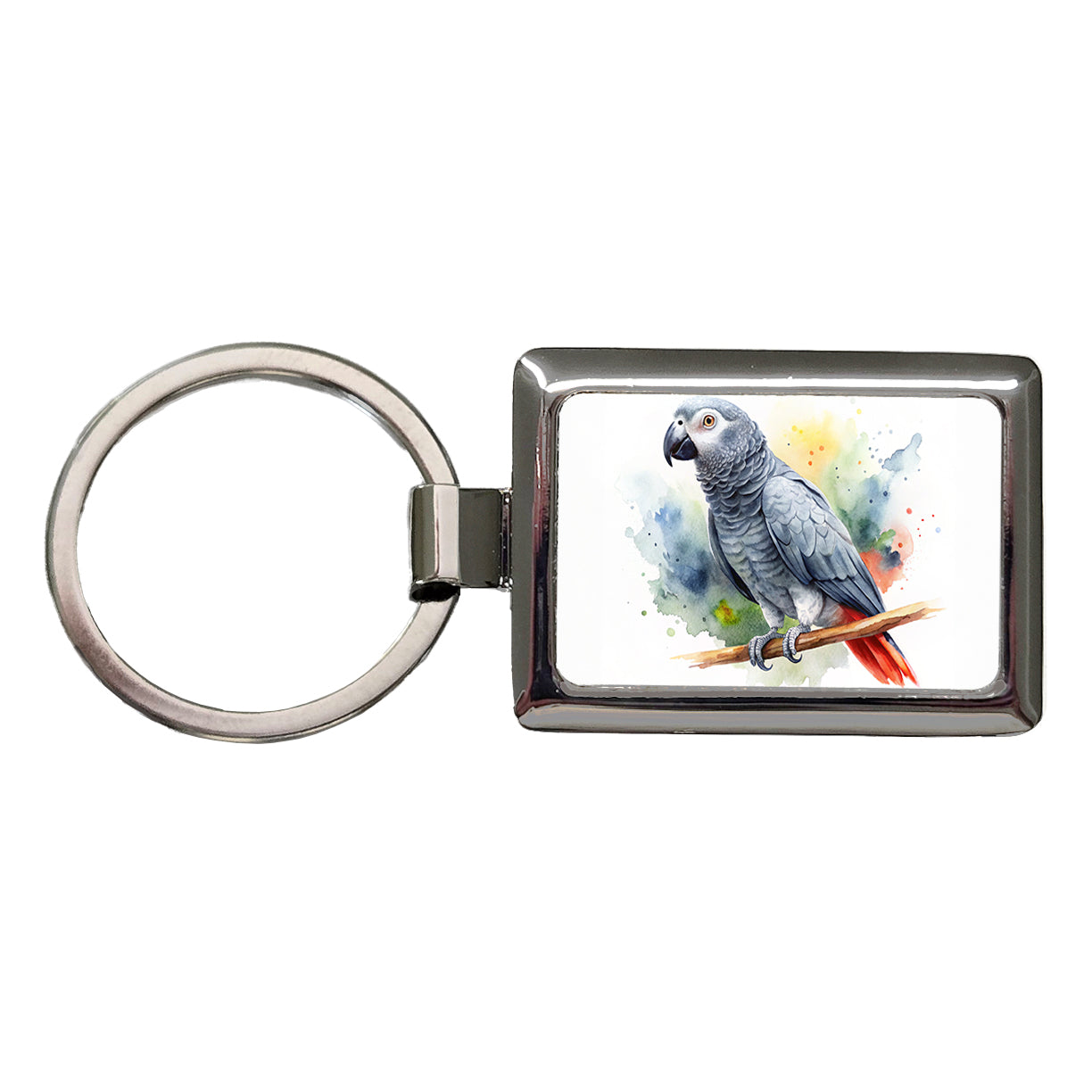 Congo African Grey Parrot Watercolor Rectangle Metal Keychain