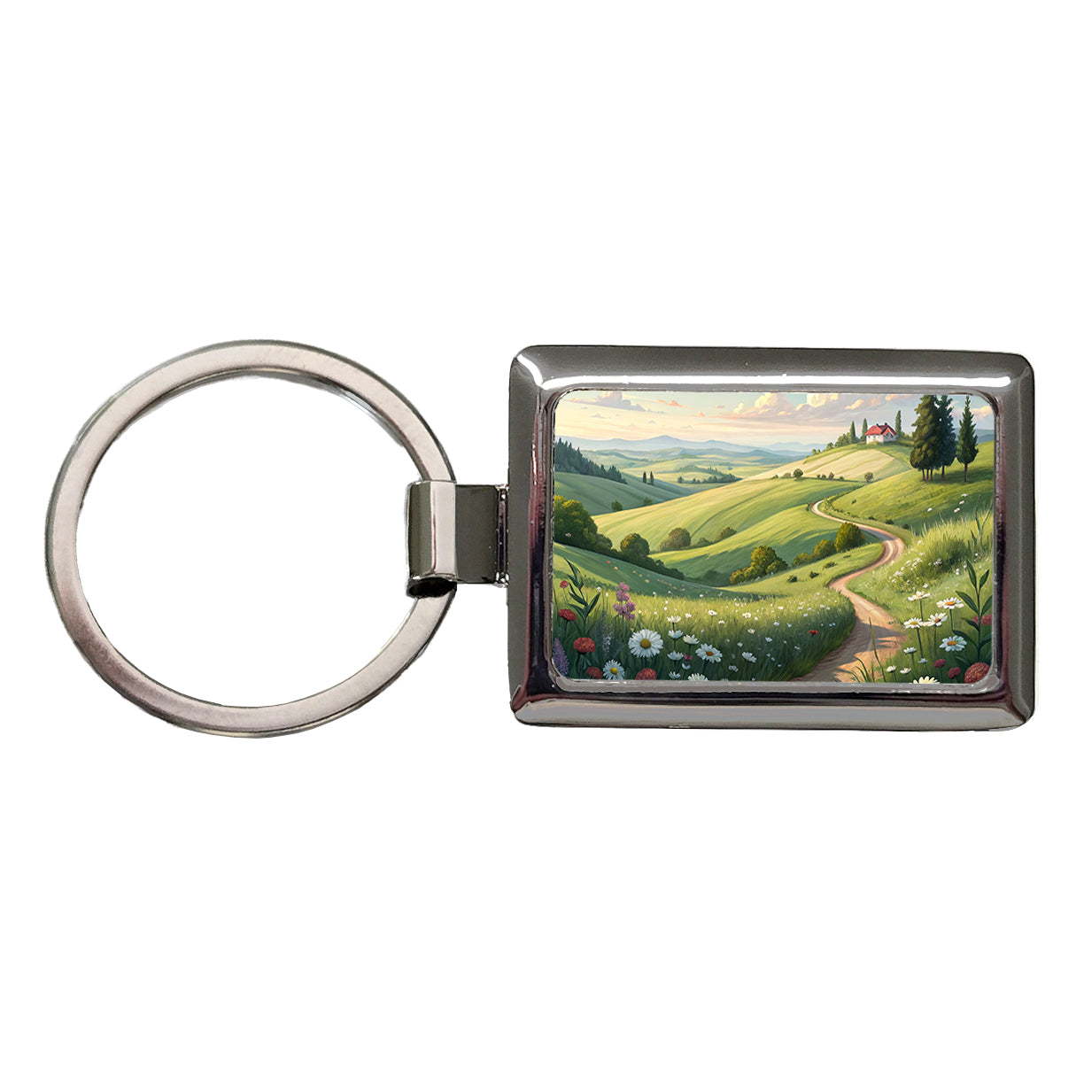 Countryside Pastoral Landscape Rectangle Metal Keychain