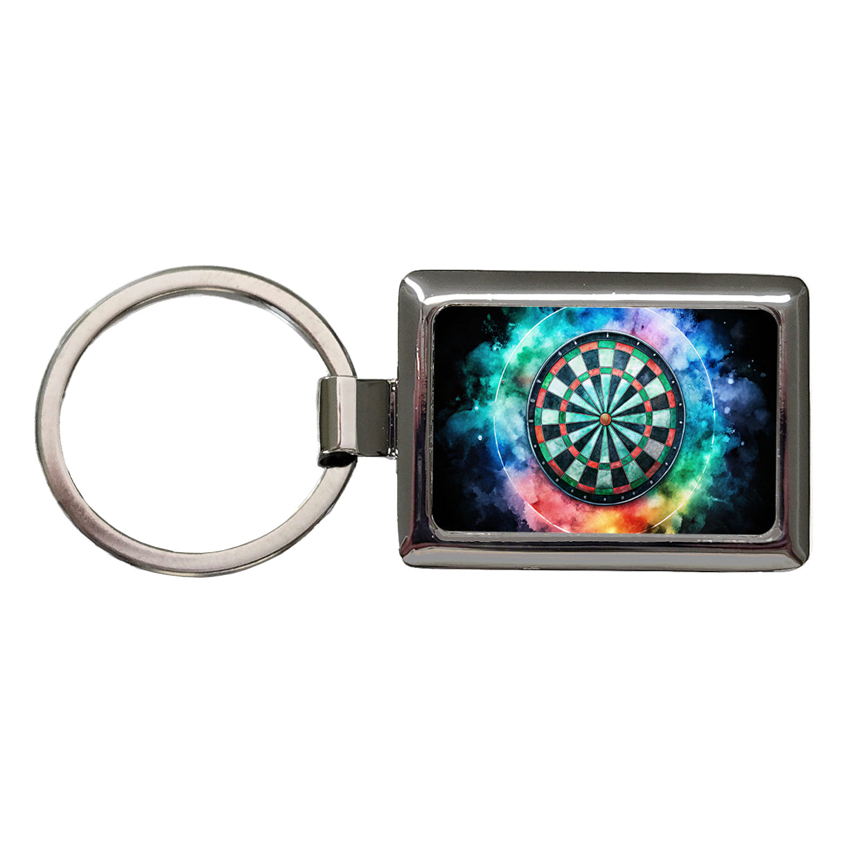 Dart Board Black Watercolor Rectangle Metal Keychain