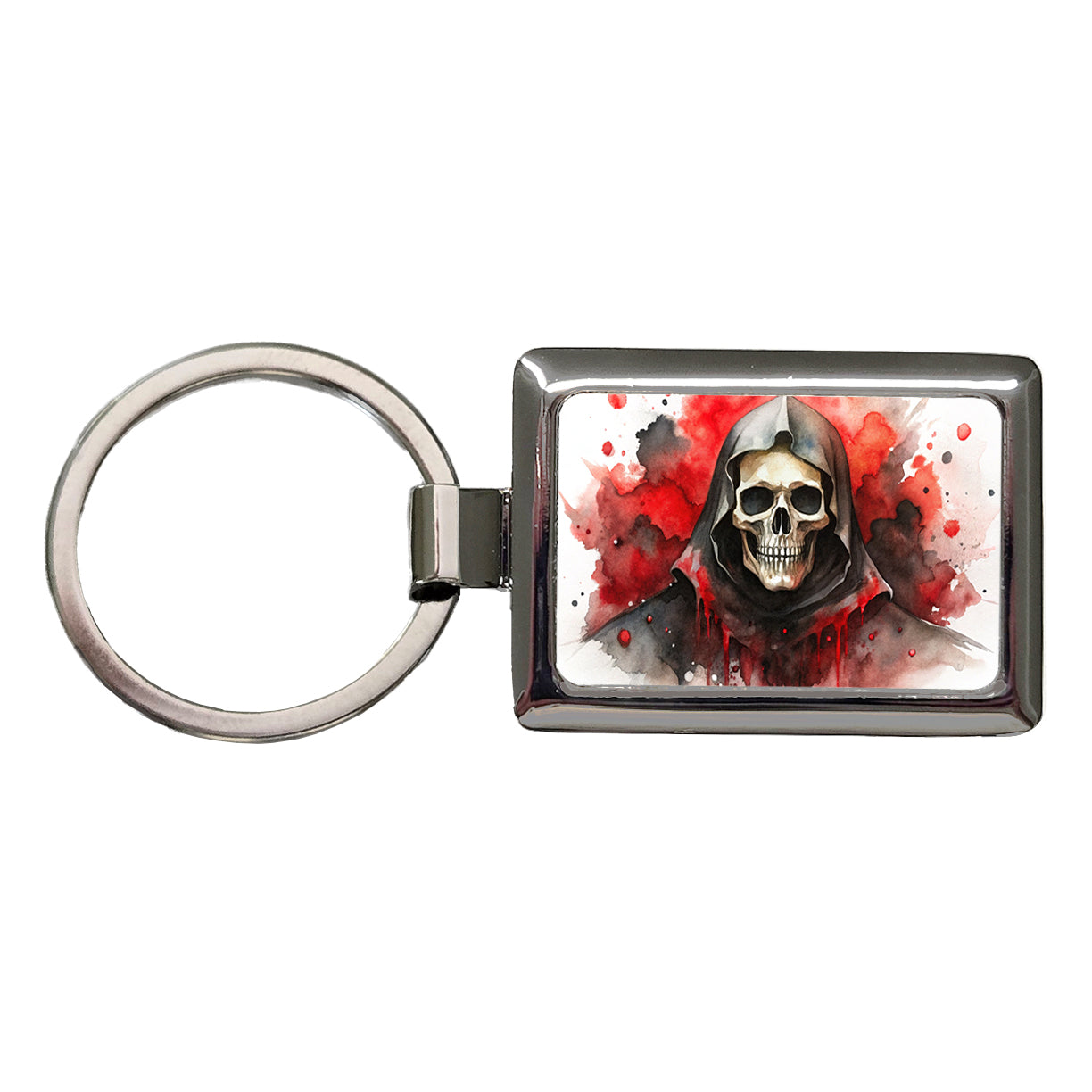 Death Grim Reaper Black Red Shades Watercolor Rectangle Metal Keychain