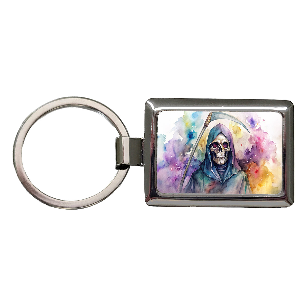 Death Grim Reaper Watercolor Halloween Rectangle Metal Keychain
