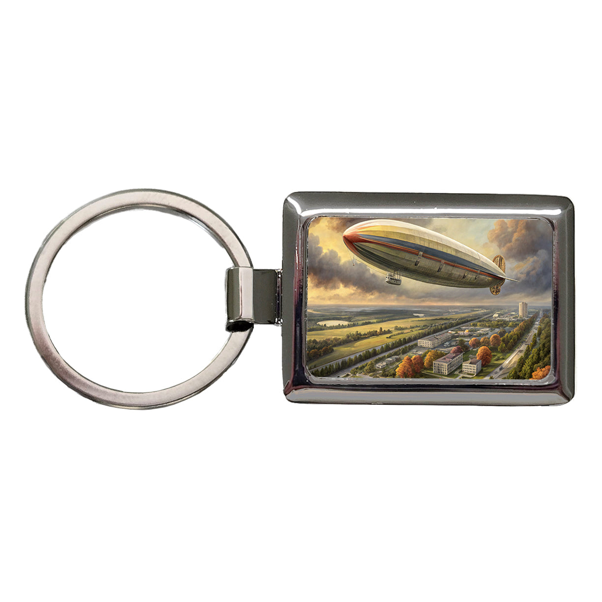 Dirigible Airship In Flight Over New Jersey Rectangle Metal Keychain