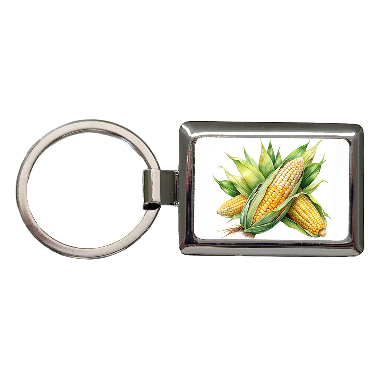 Ears of Corn Watercolor Rectangle Metal Keychain