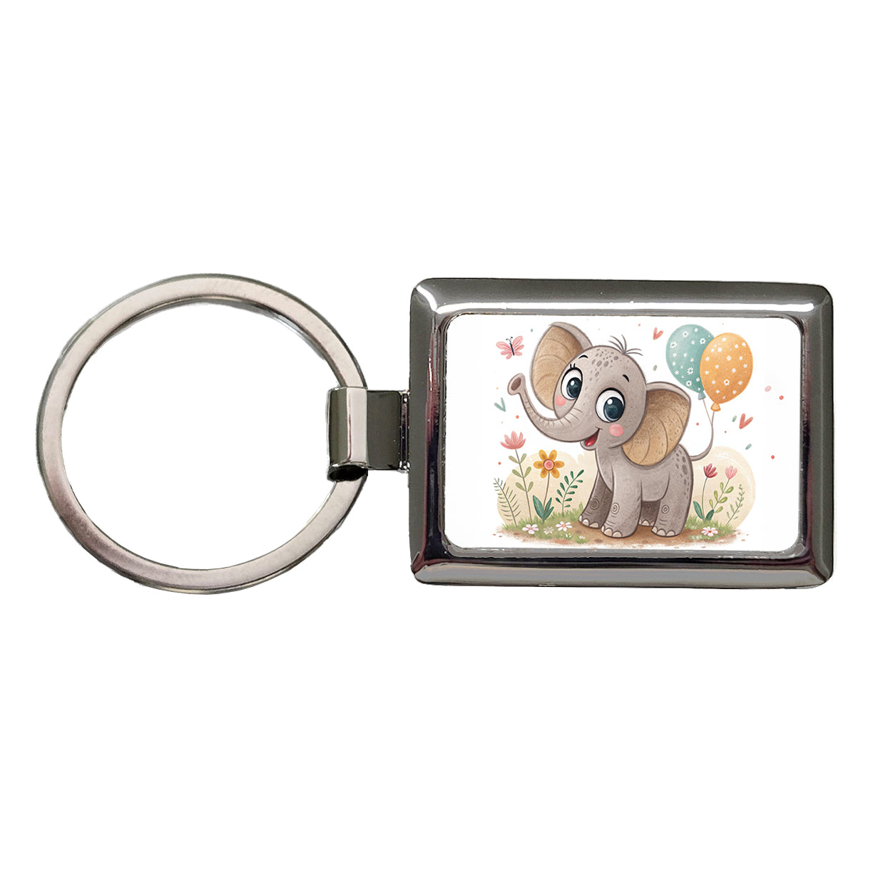 Elephant Children's Illustration Style Rectangle Metal Keychain