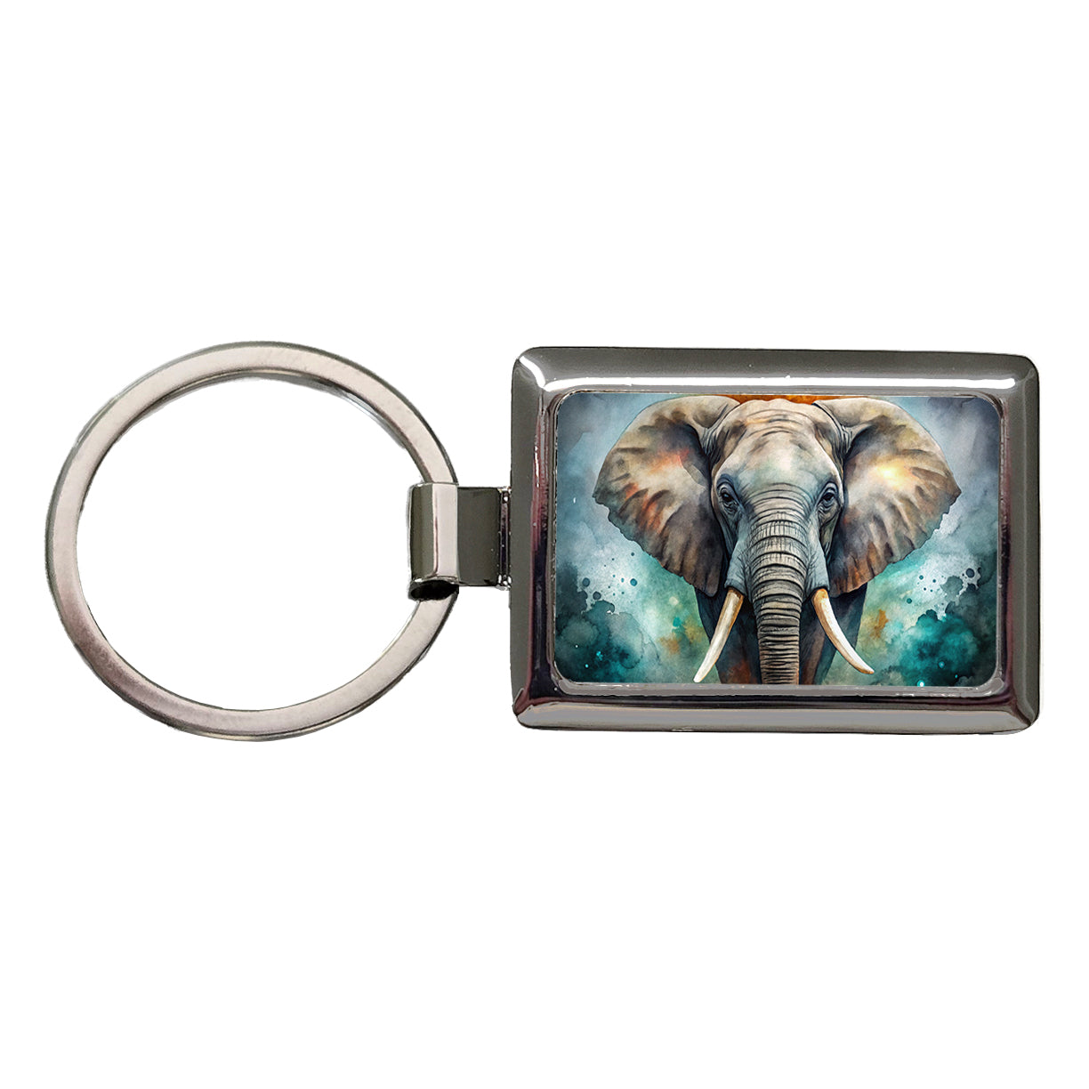 Elephant on Black Watercolor Background Rectangle Metal Keychain