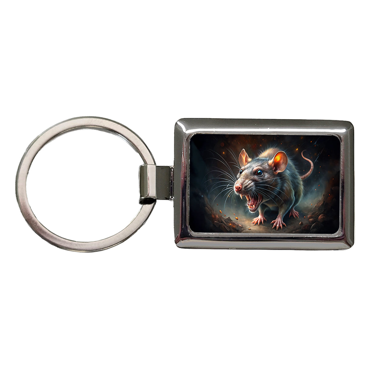 Evil Angry Rat Black Watercolor Rectangle Metal Keychain