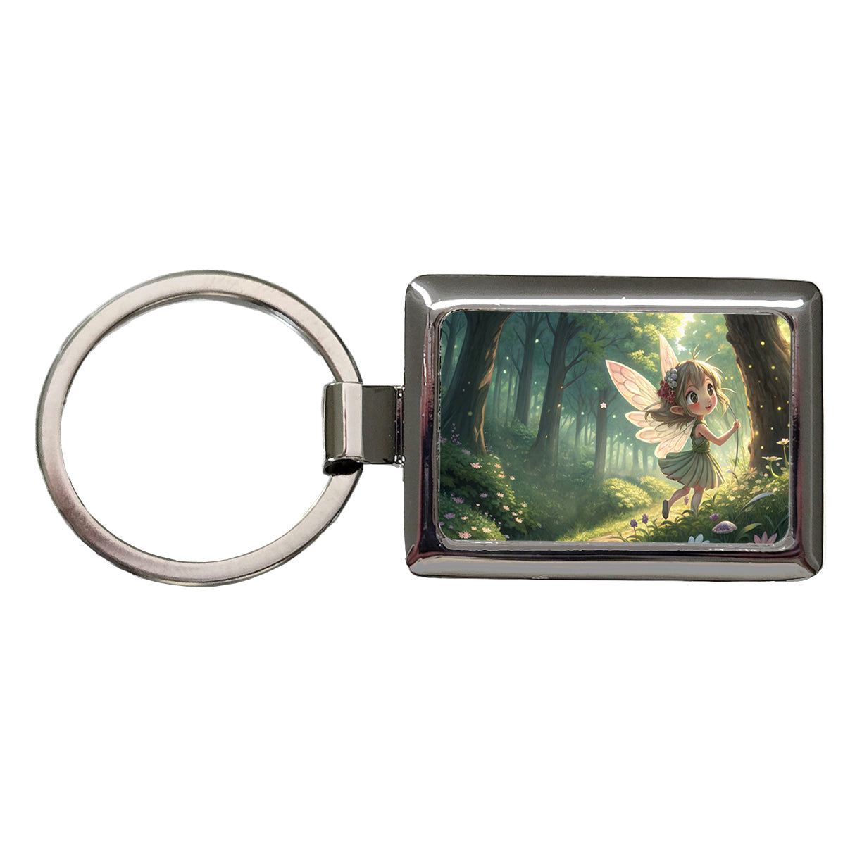 Fantasy Forest Pixie Girl Anime Style Rectangle Metal Keychain