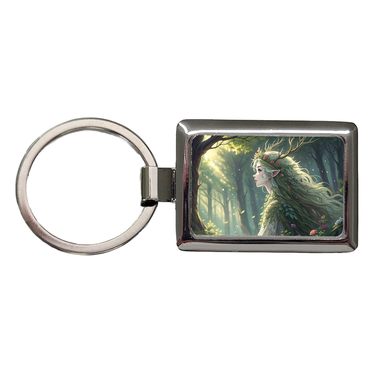 Fantasy Forest Spirit Anime Style Rectangle Metal Keychain