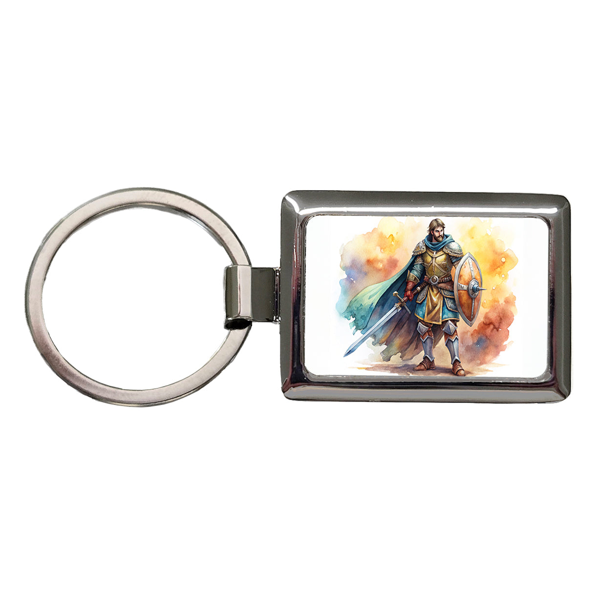 Fantasy Male Warrior Fighter With Sword And Shield Tank Rectangle Metal Keychain