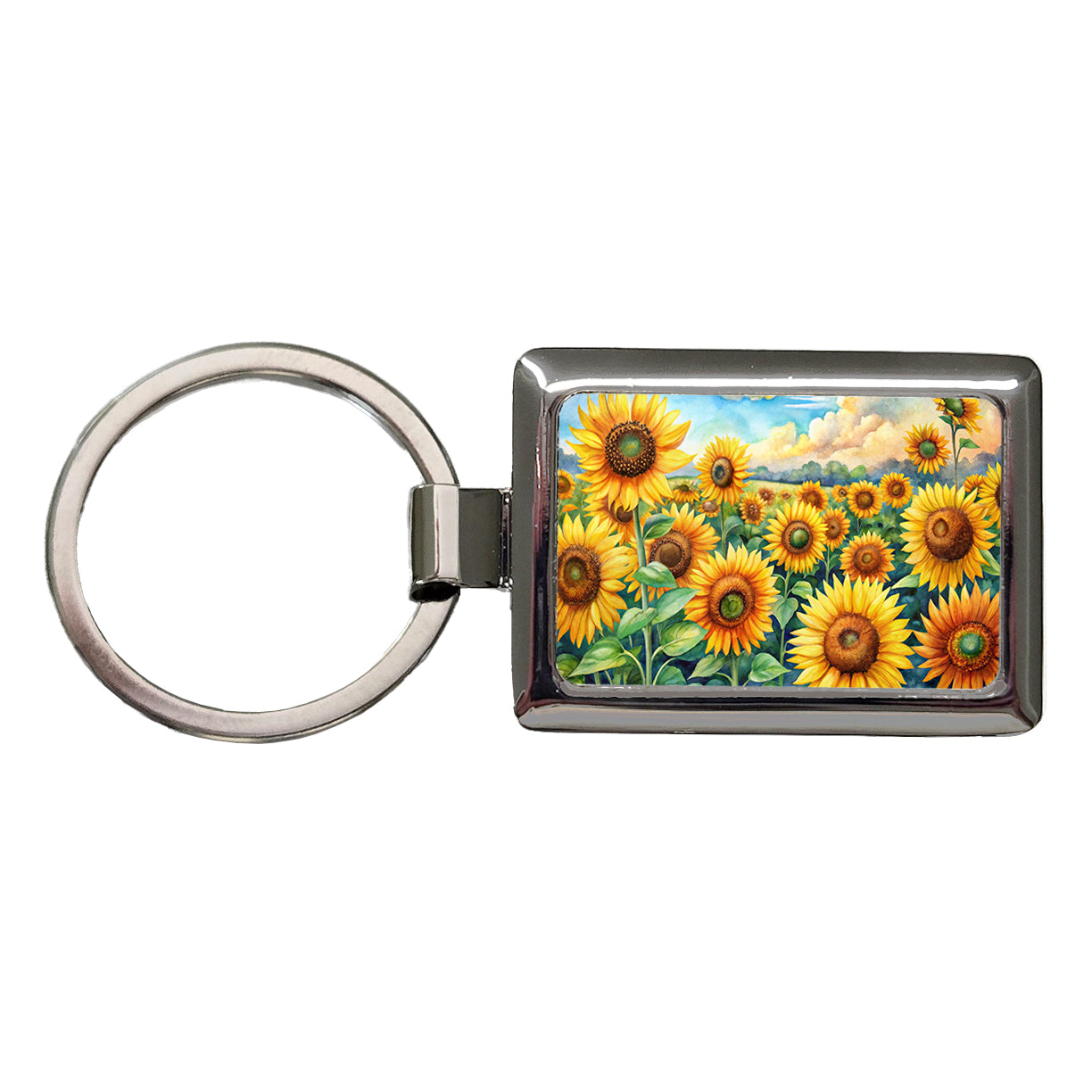 Field Of Sunflowers Watercolor Rectangle Metal Keychain