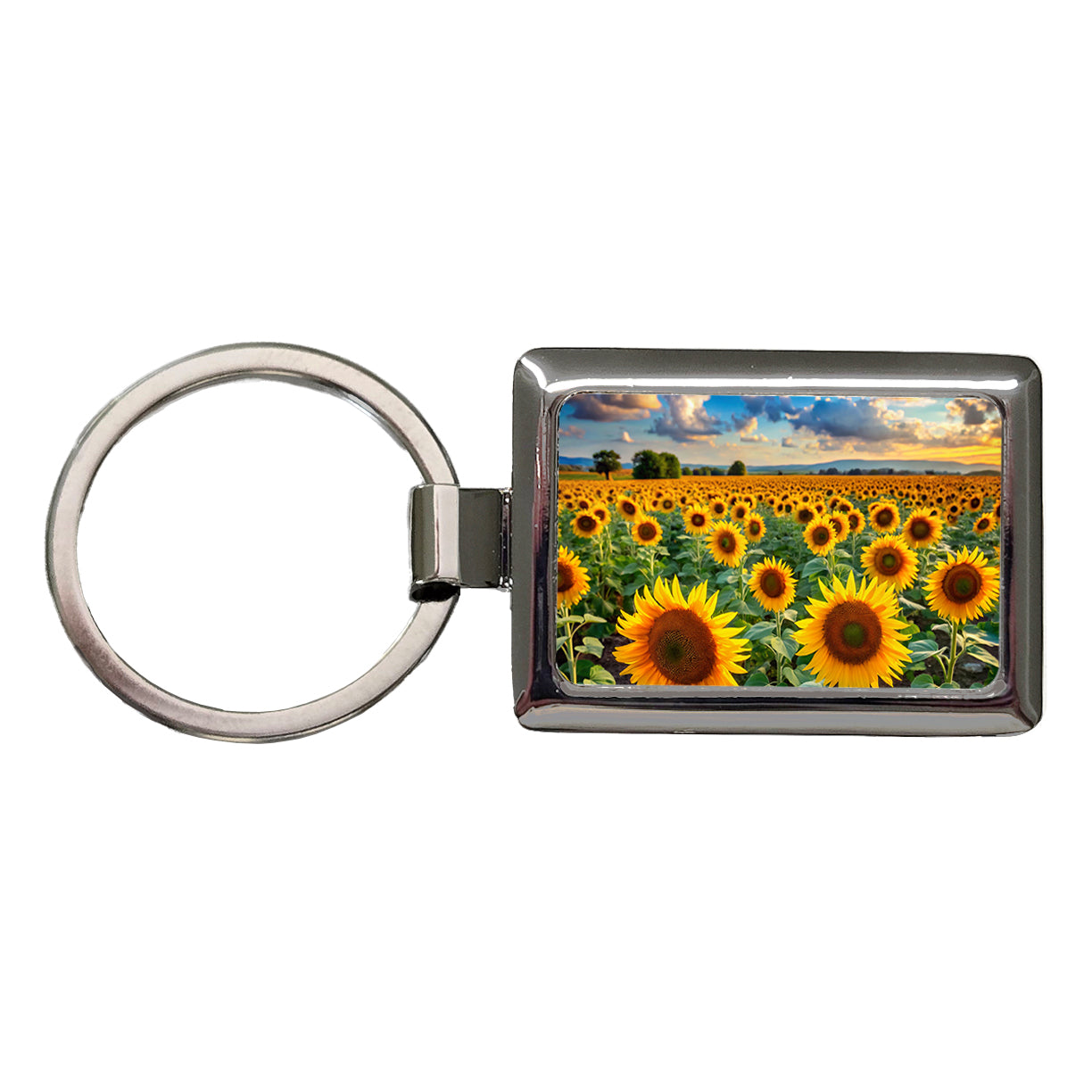 Field Of Sunflowers Rectangle Metal Keychain