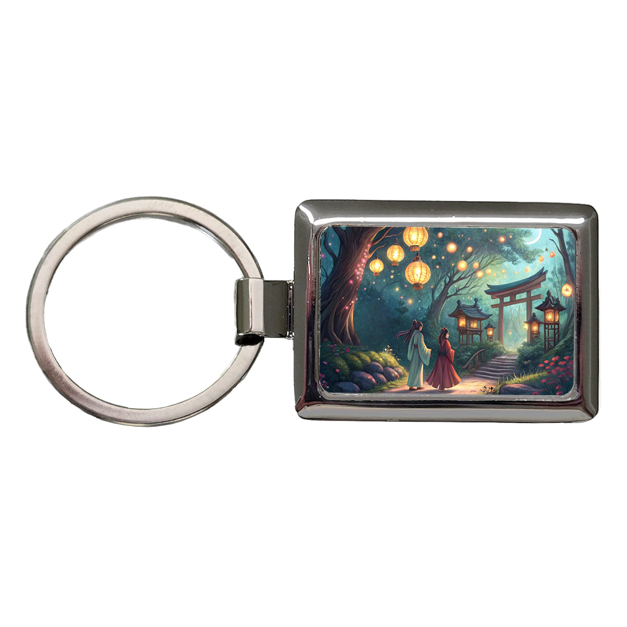 Forest Temple Entrance Torii Gate Fantasy Japanese Anime Style Rectangle Metal Keychain
