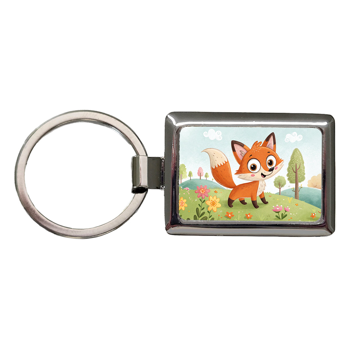 Fox Children's Illustration Style Rectangle Metal Keychain