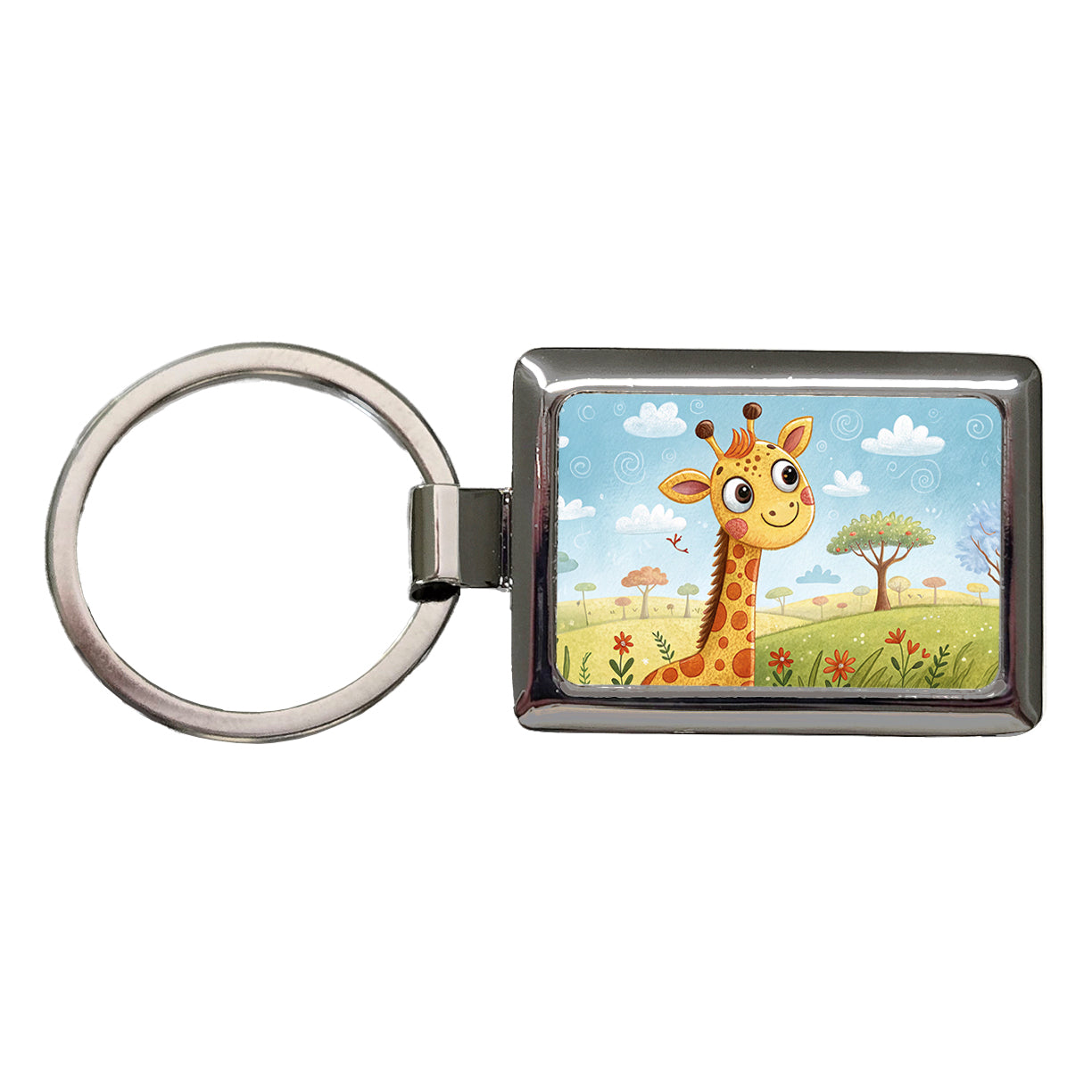 Giraffe Children's Illustration Style Rectangle Metal Keychain