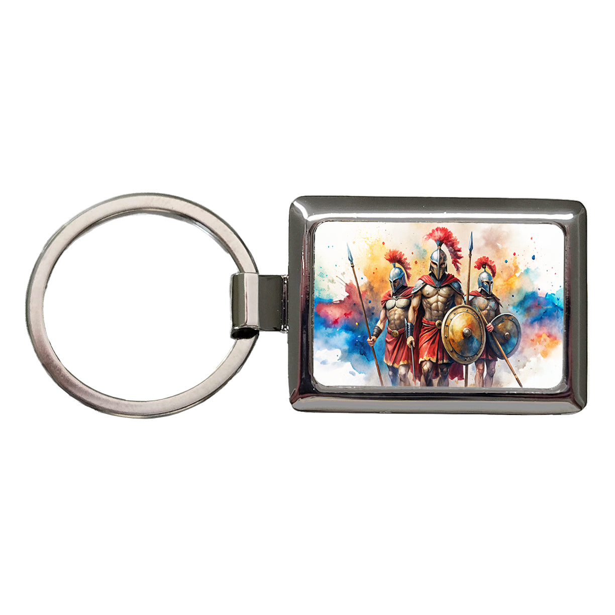 Greek Warriors Spartans Watercolor Rectangle Metal Keychain