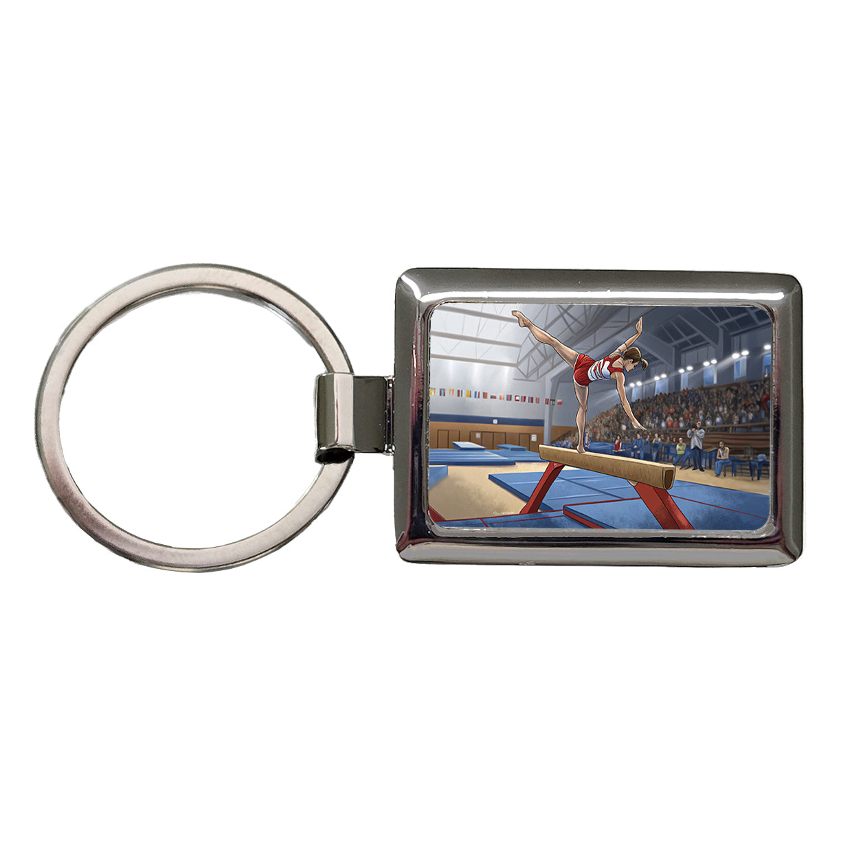 Gymnastics Balance Beam Rectangle Metal Keychain