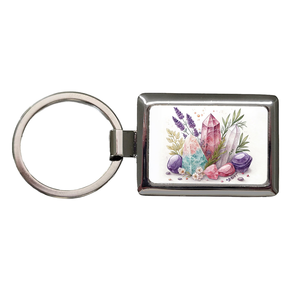 Healing Crystals and Herbs Rectangle Metal Keychain