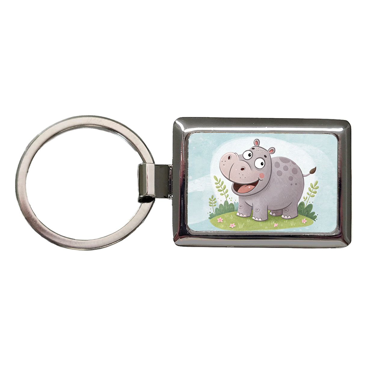 Hippo Children's Illustration Style Rectangle Metal Keychain