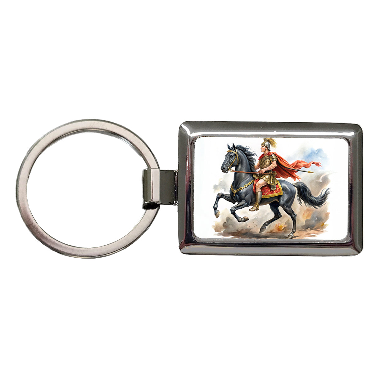 Historical Alexander The Great On His Horse Bucephalus Watercolor Rectangle Metal Keychain