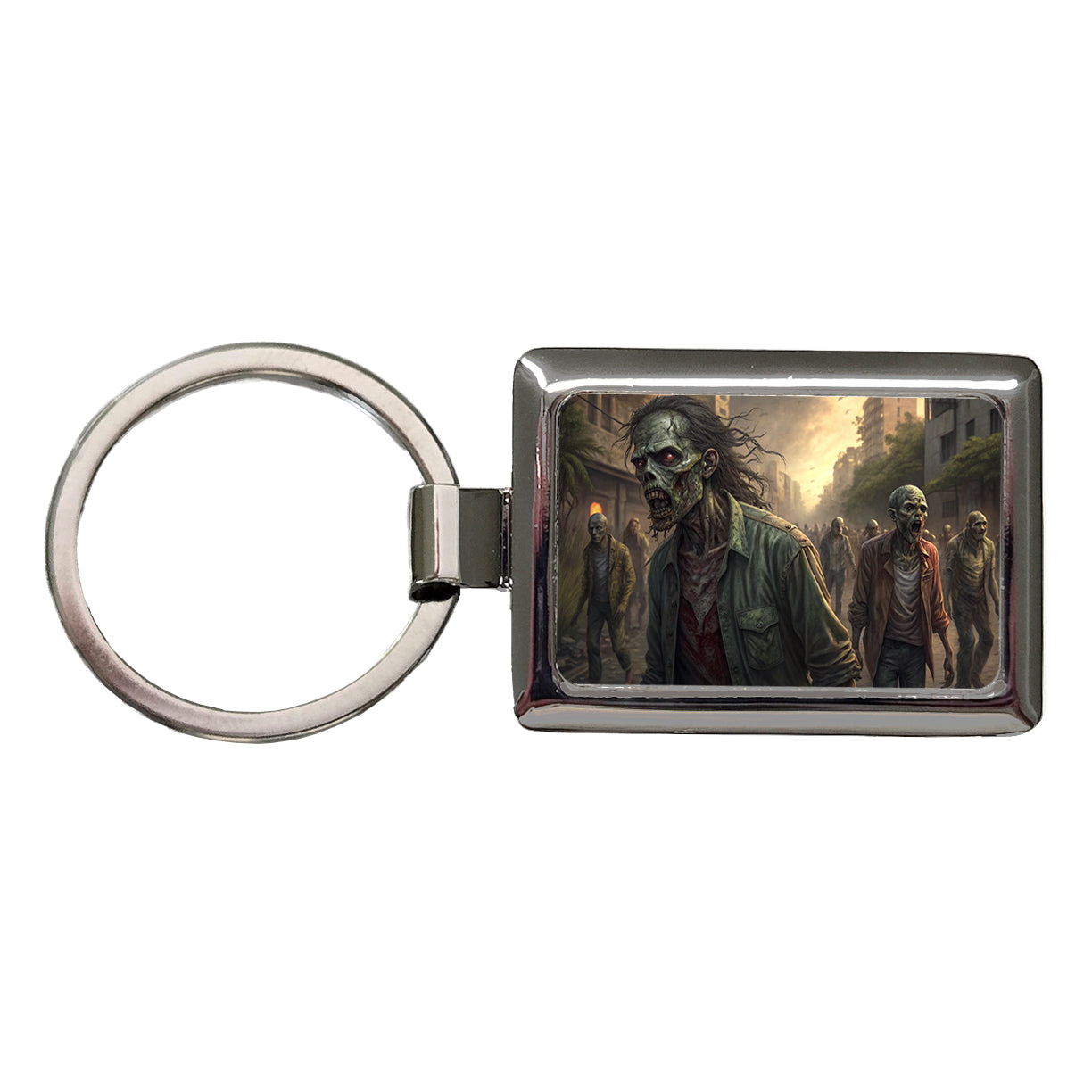Horde Of Zombies Monsters Halloween Rectangle Metal Keychain