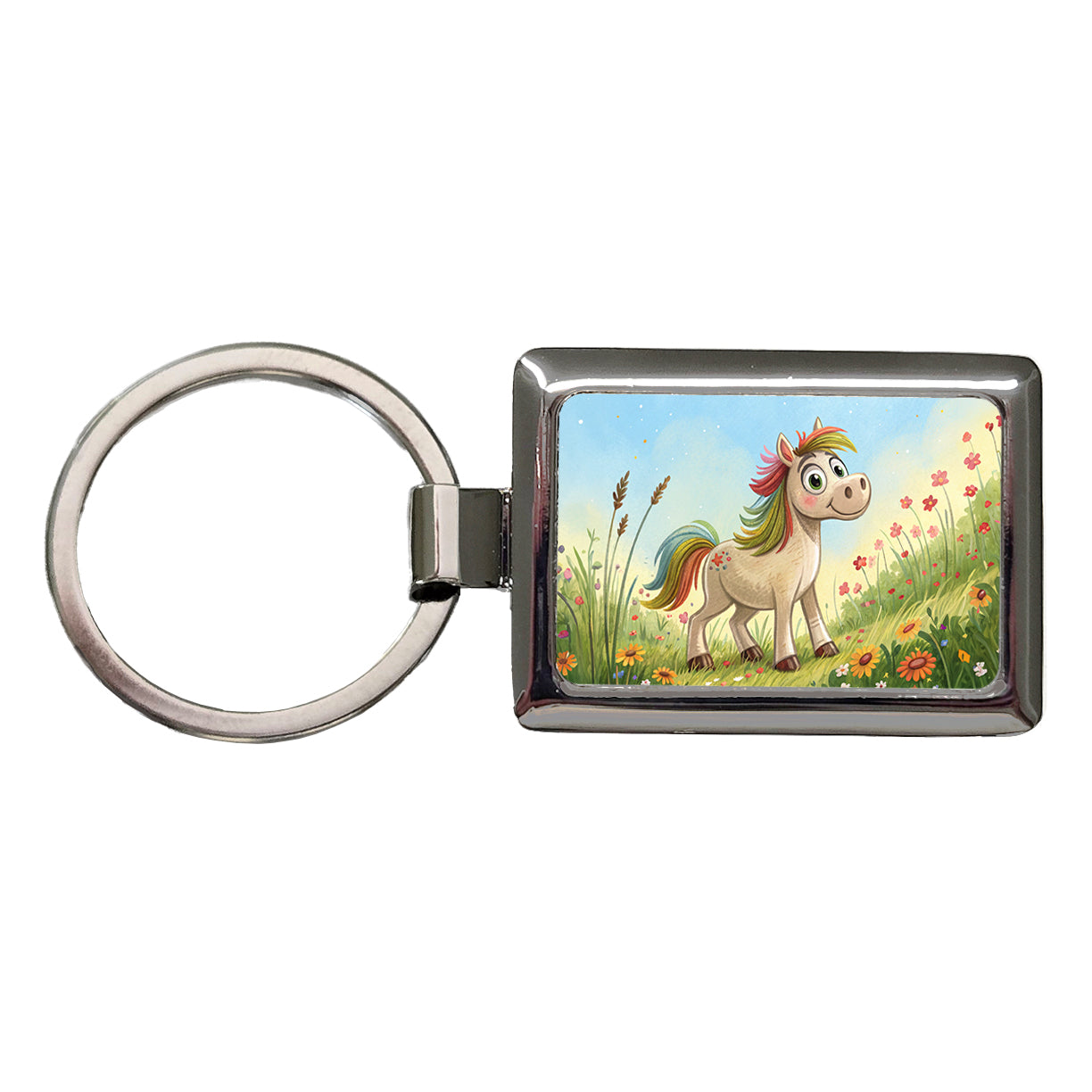 Horse Children's Illustration Style Rectangle Metal Keychain