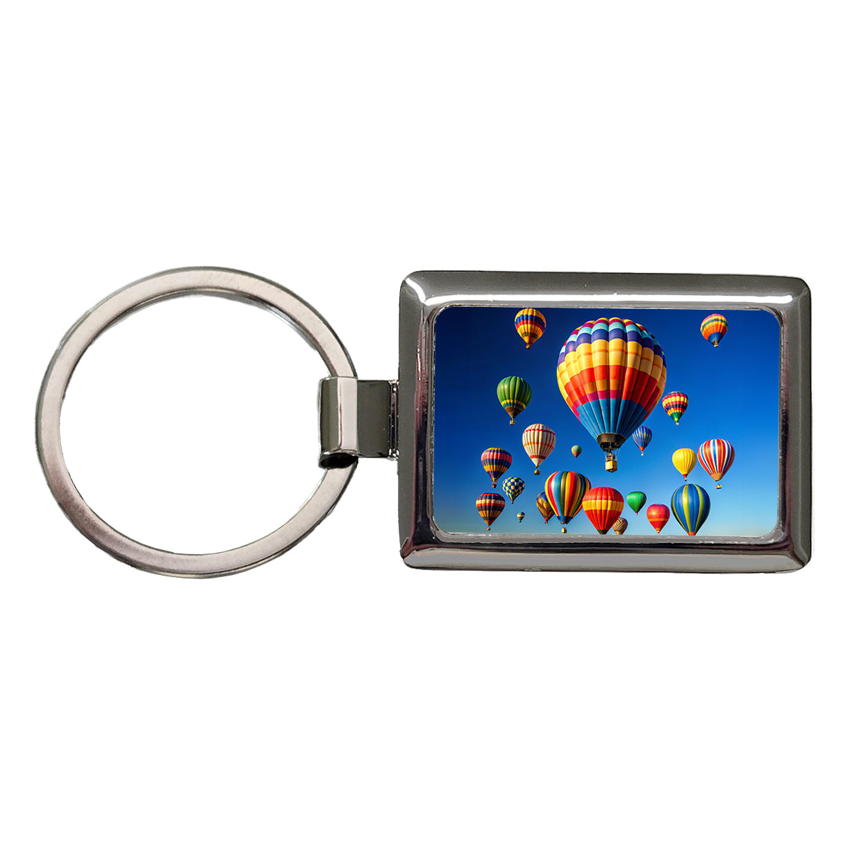 Hot Air Balloons Against a Blue Sky Rectangle Metal Keychain