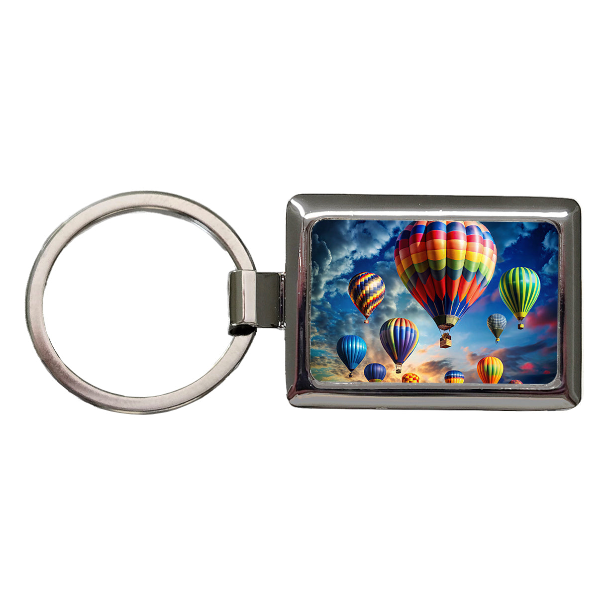 Hot Air Balloons Against a Cloud Covered Deep Blue Sky Rectangle Metal Keychain