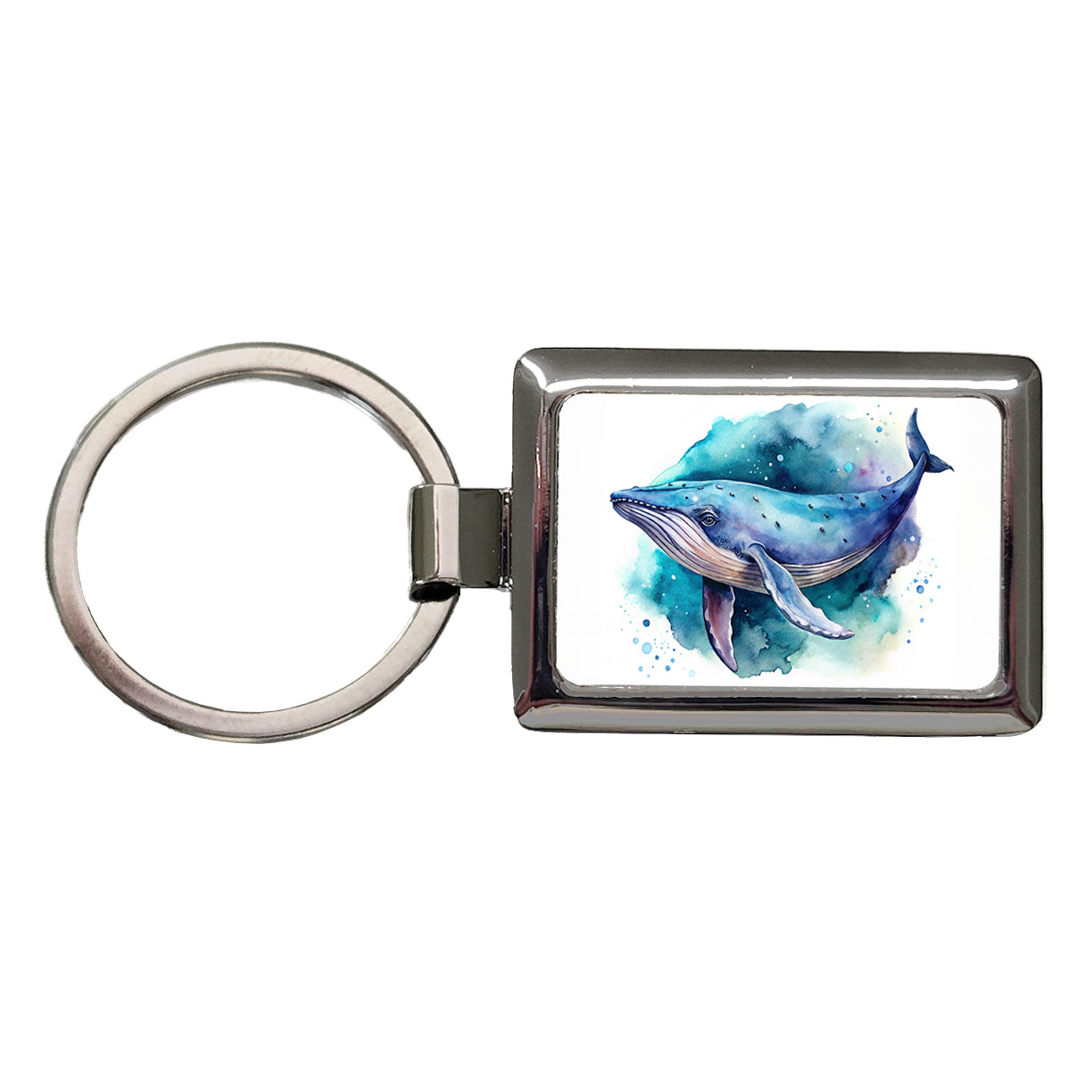 Humpback Whale Watercolor Rectangle Metal Keychain