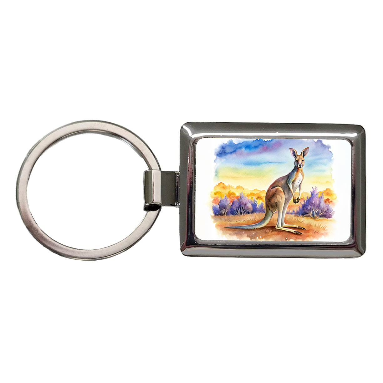 Kangaroo In The Fields Of Australia Watercolor Rectangle Metal Keychain