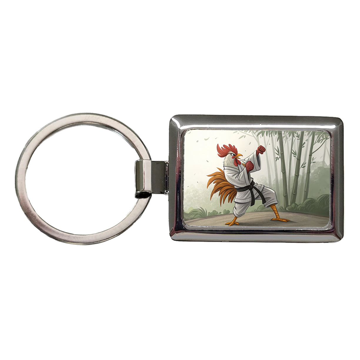 Kung Fu Karate Martial Arts Rooster Rectangle Metal Keychain