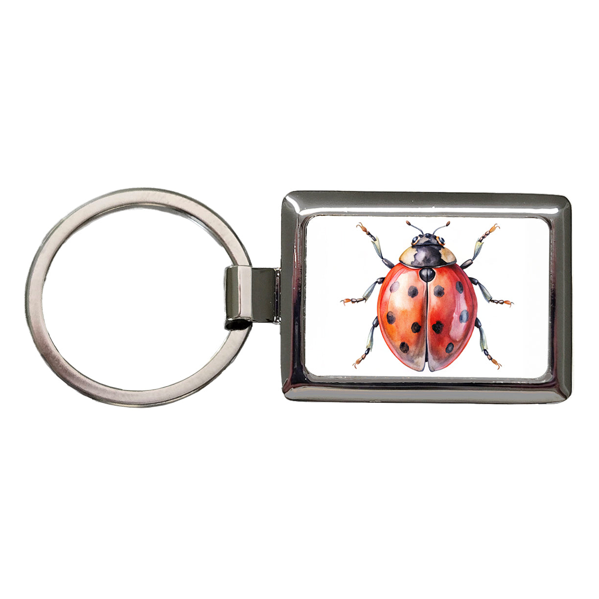 Ladybug Watercolor Rectangle Metal Keychain