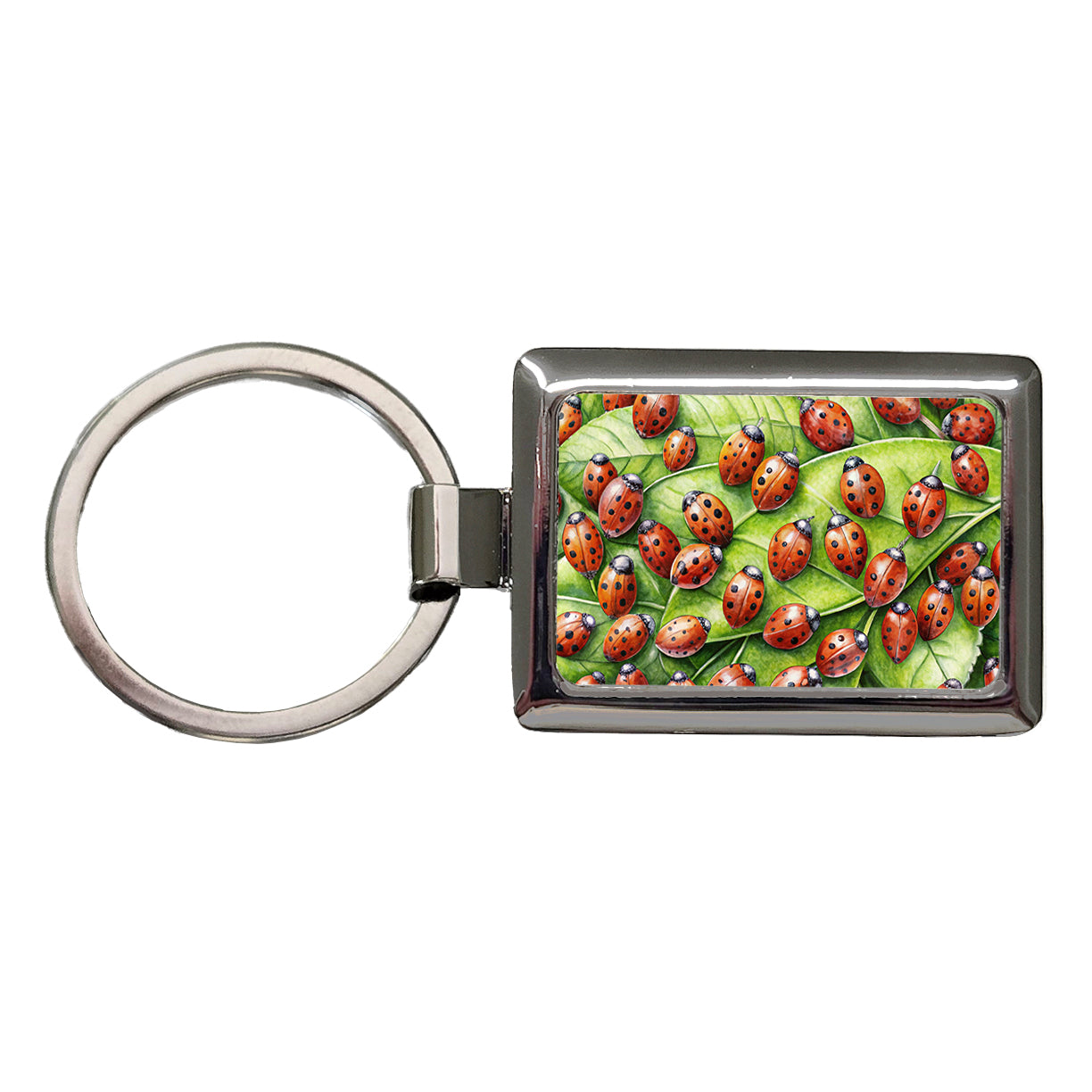 Ladybugs on Leaf Rectangle Metal Keychain