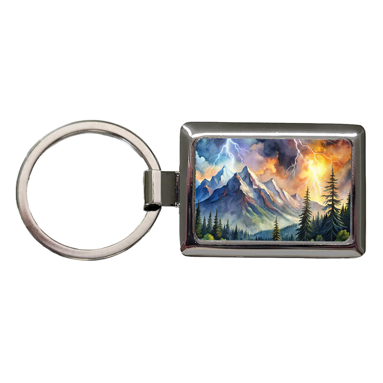 Lighting In The Mountains Watercolor Rectangle Metal Keychain