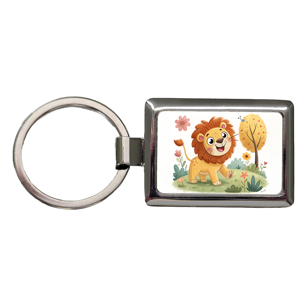 Lion Children's Illustration Style Rectangle Metal Keychain