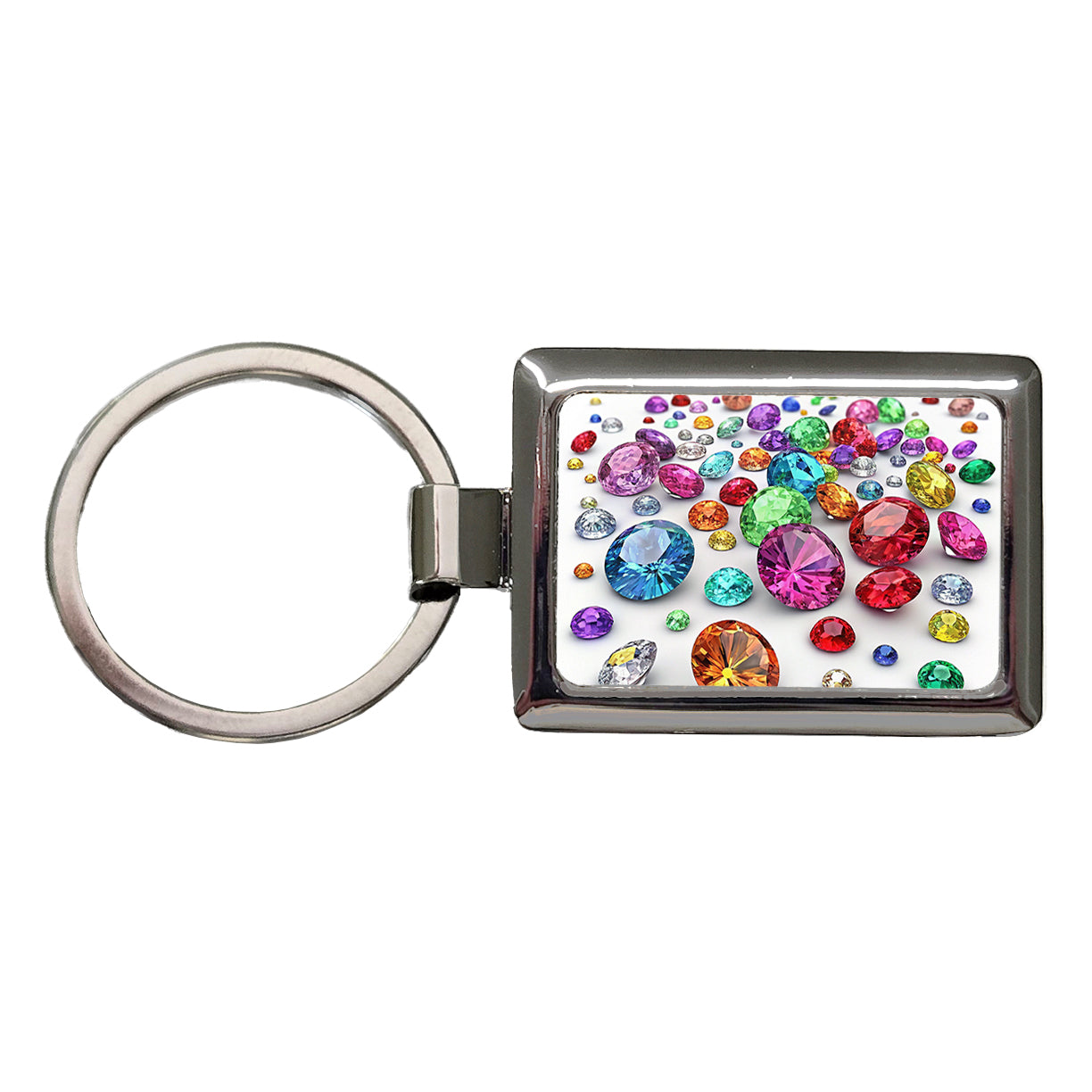 Lots of Colorful Gems Rectangle Metal Keychain