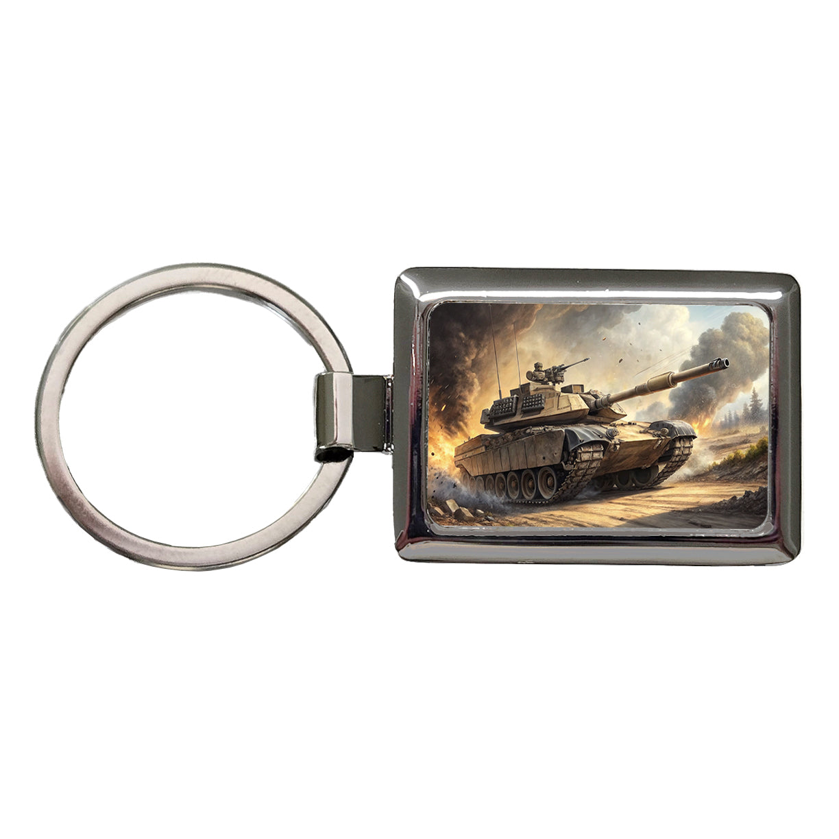 M1 Abrams Tank On The Move Rectangle Metal Keychain