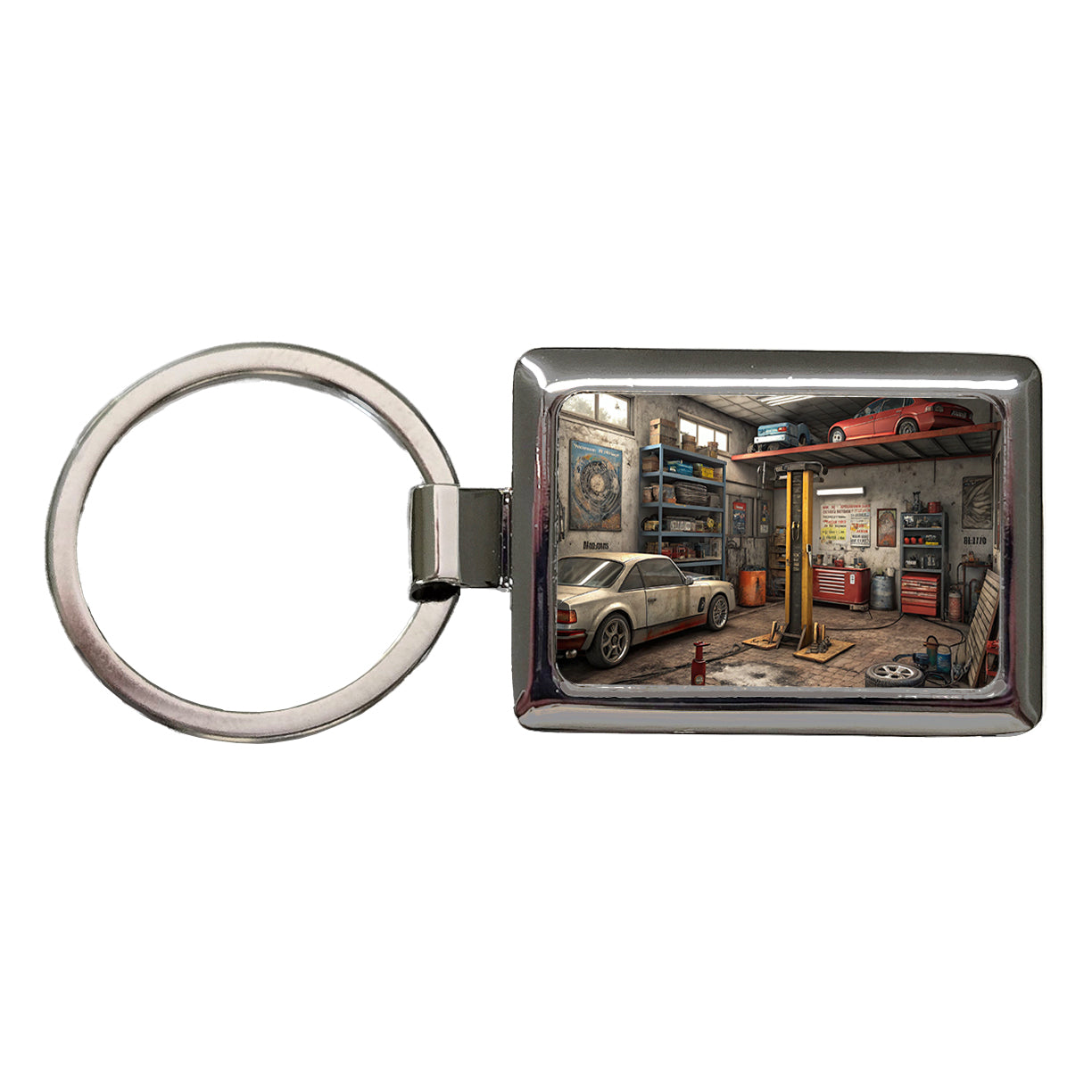 Mechanic Auto Garage Shop Rectangle Metal Keychain