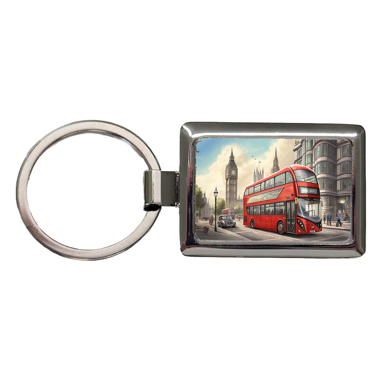 Modern Double Decker Bus In London England Rectangle Metal Keychain