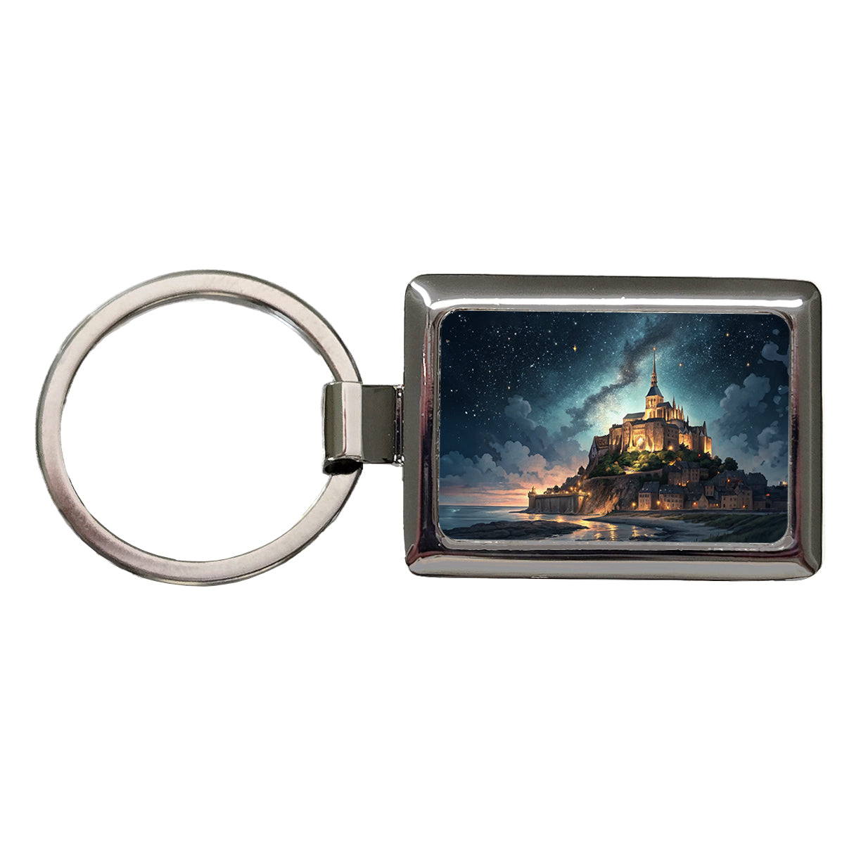 Mont Saint Michel Monastery Lit Up At Night Normandy Rectangle Metal Keychain