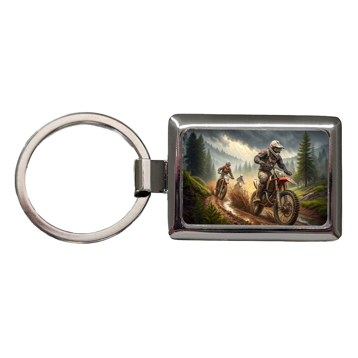 Motocross Off Road Dirt Bikes Racing Rectangle Metal Keychain