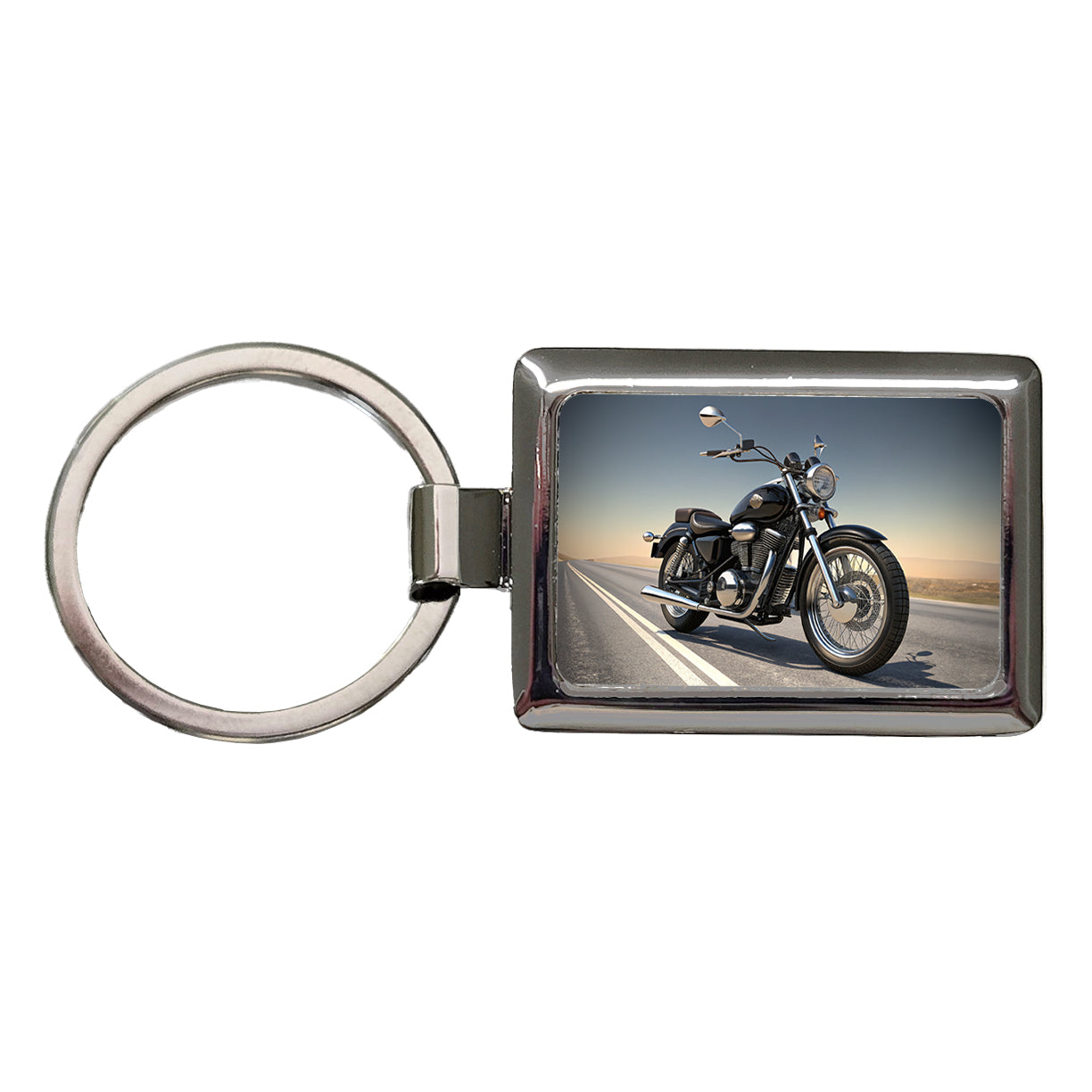 Motorcycle on the Road Rectangle Metal Keychain